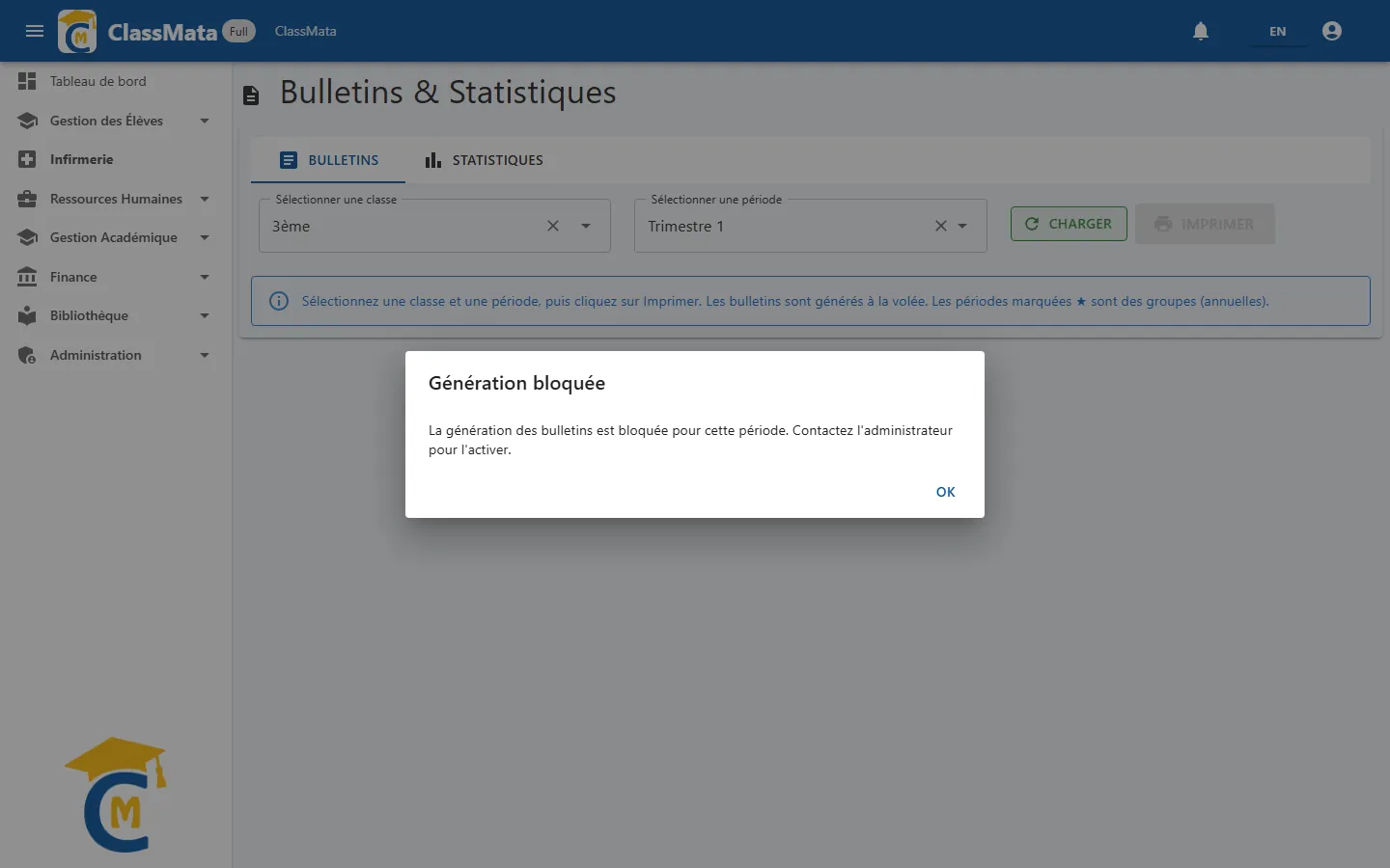 Génération des bulletins bloquée