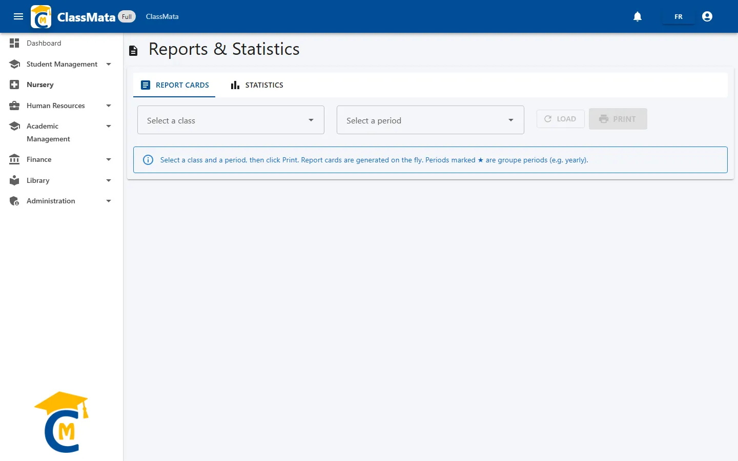 Report cards tab on opening