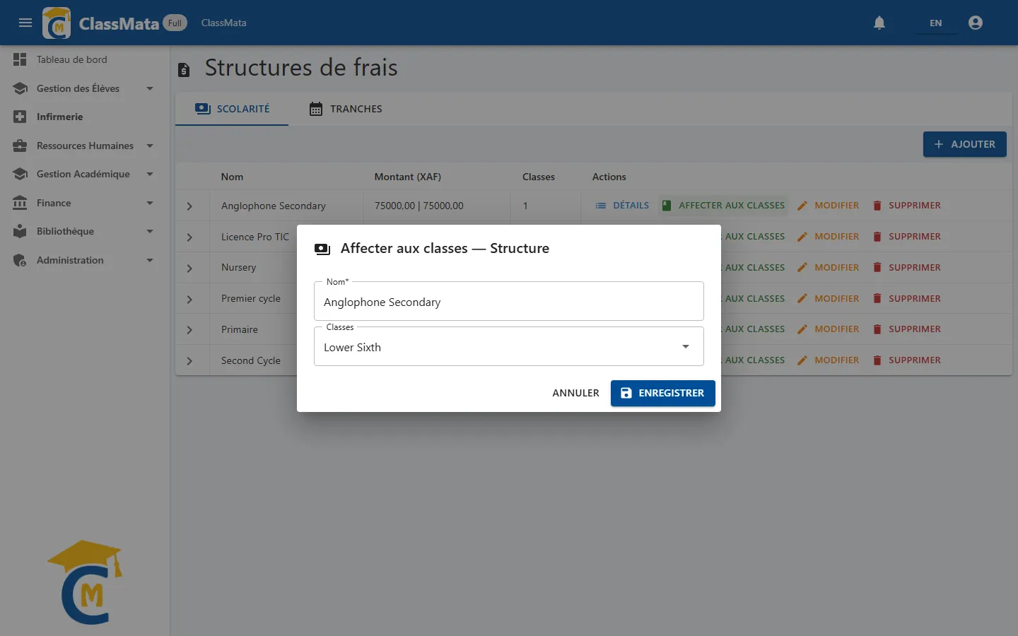 Affectation d'une structure aux classes