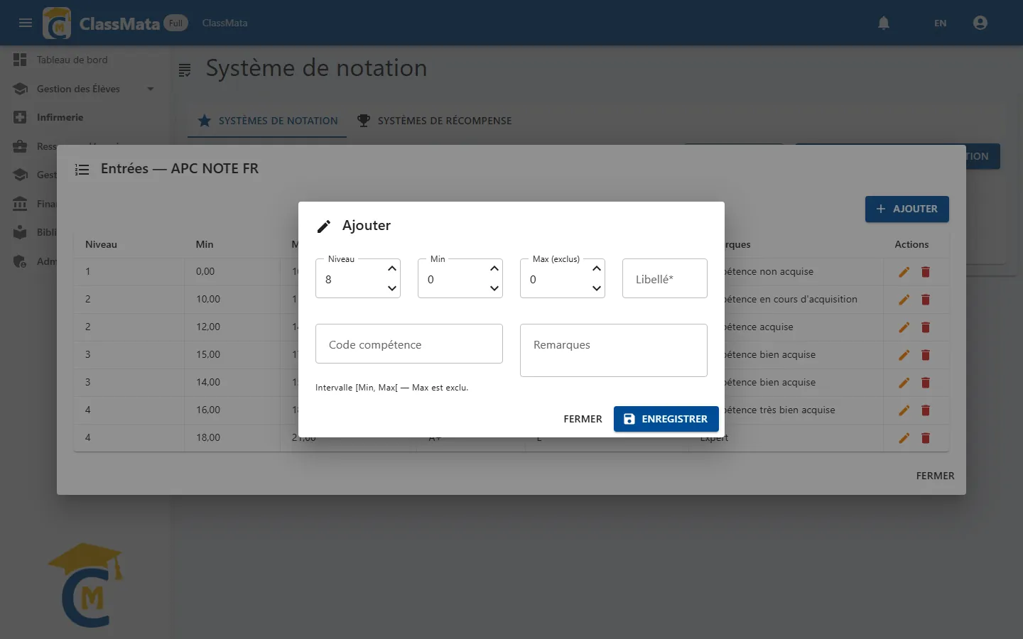 Formulaire d'entrée