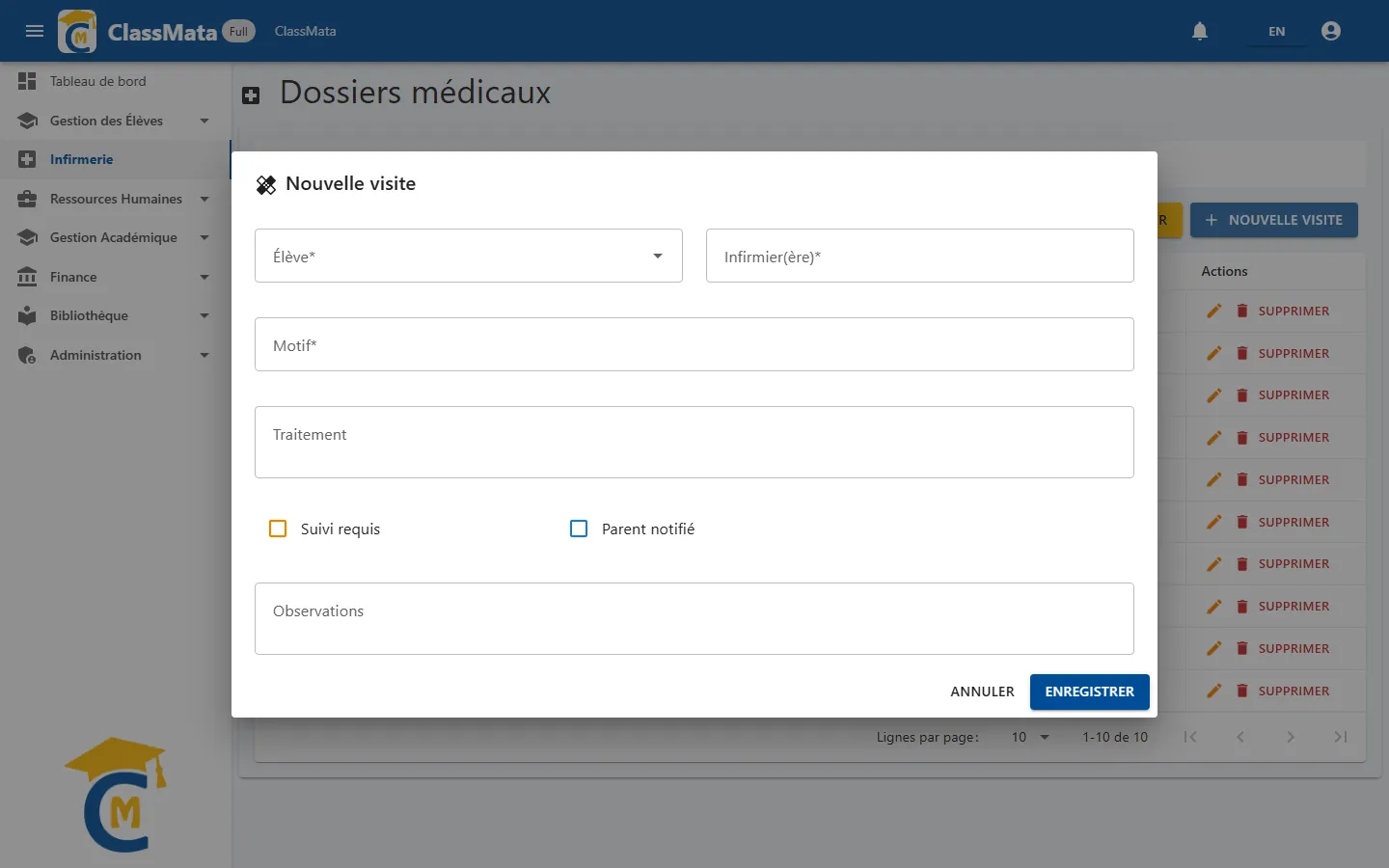 Formulaire de nouvelle visite