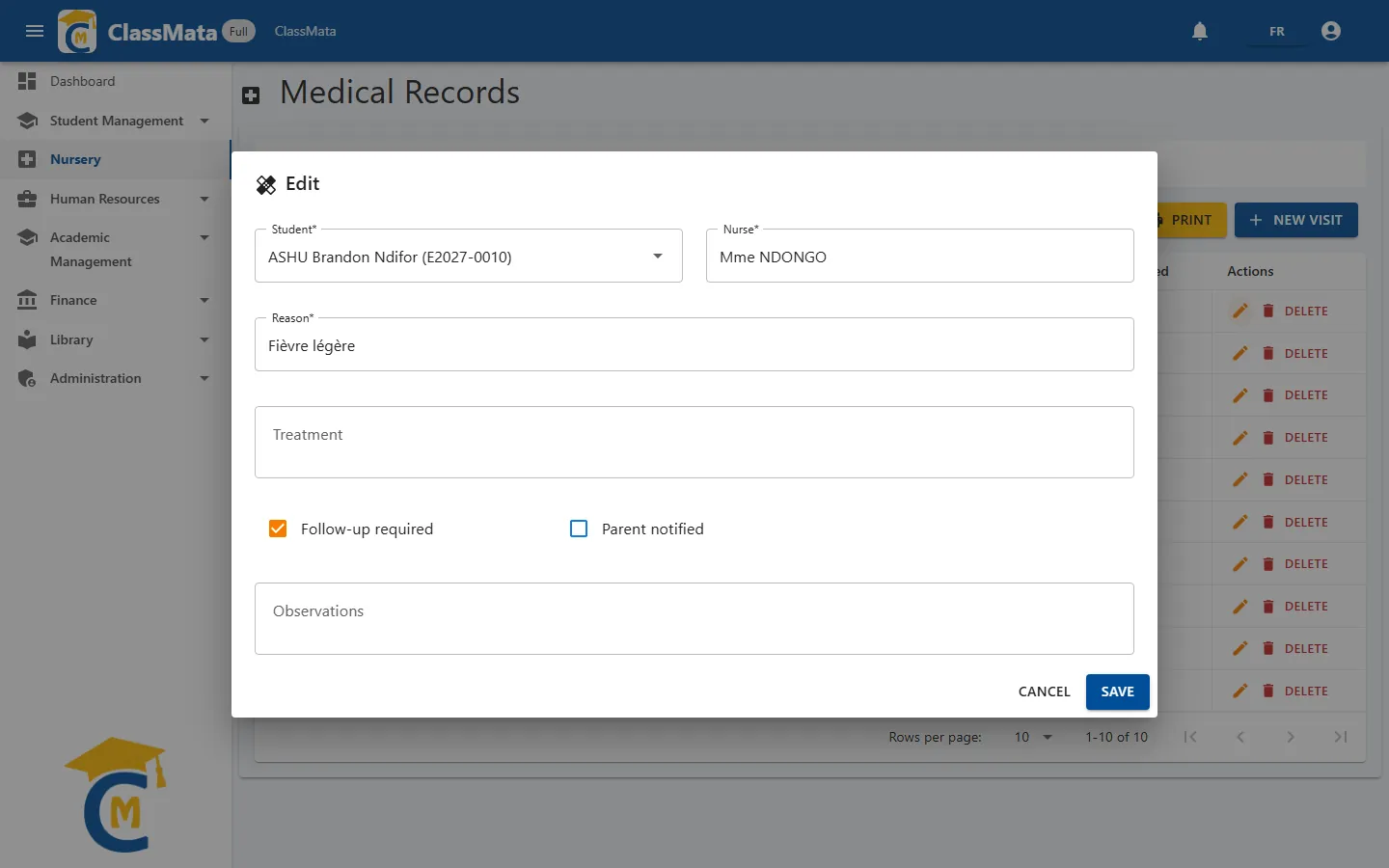 Editing an existing visit