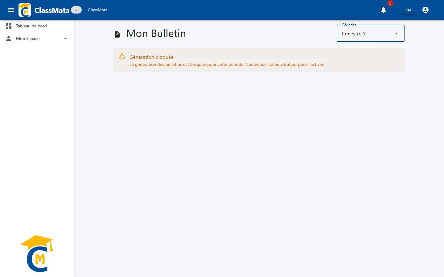 Mon bulletin : sélection de la période