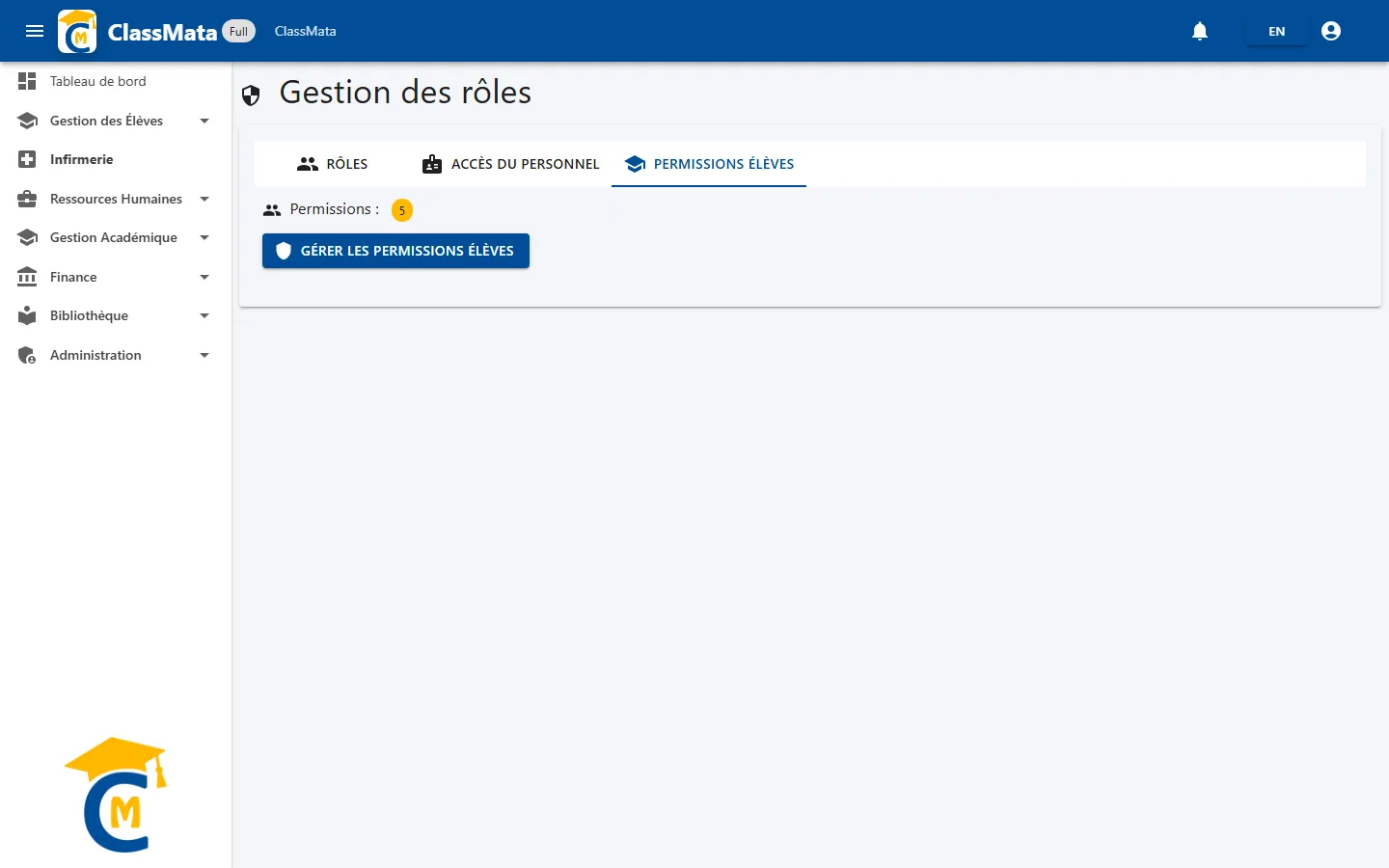 Onglet Permissions élèves