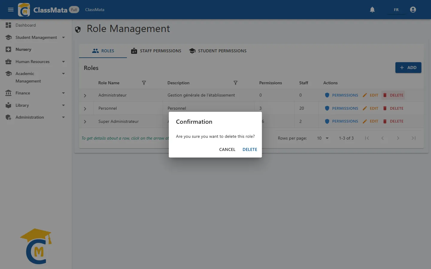 Role deletion confirmation