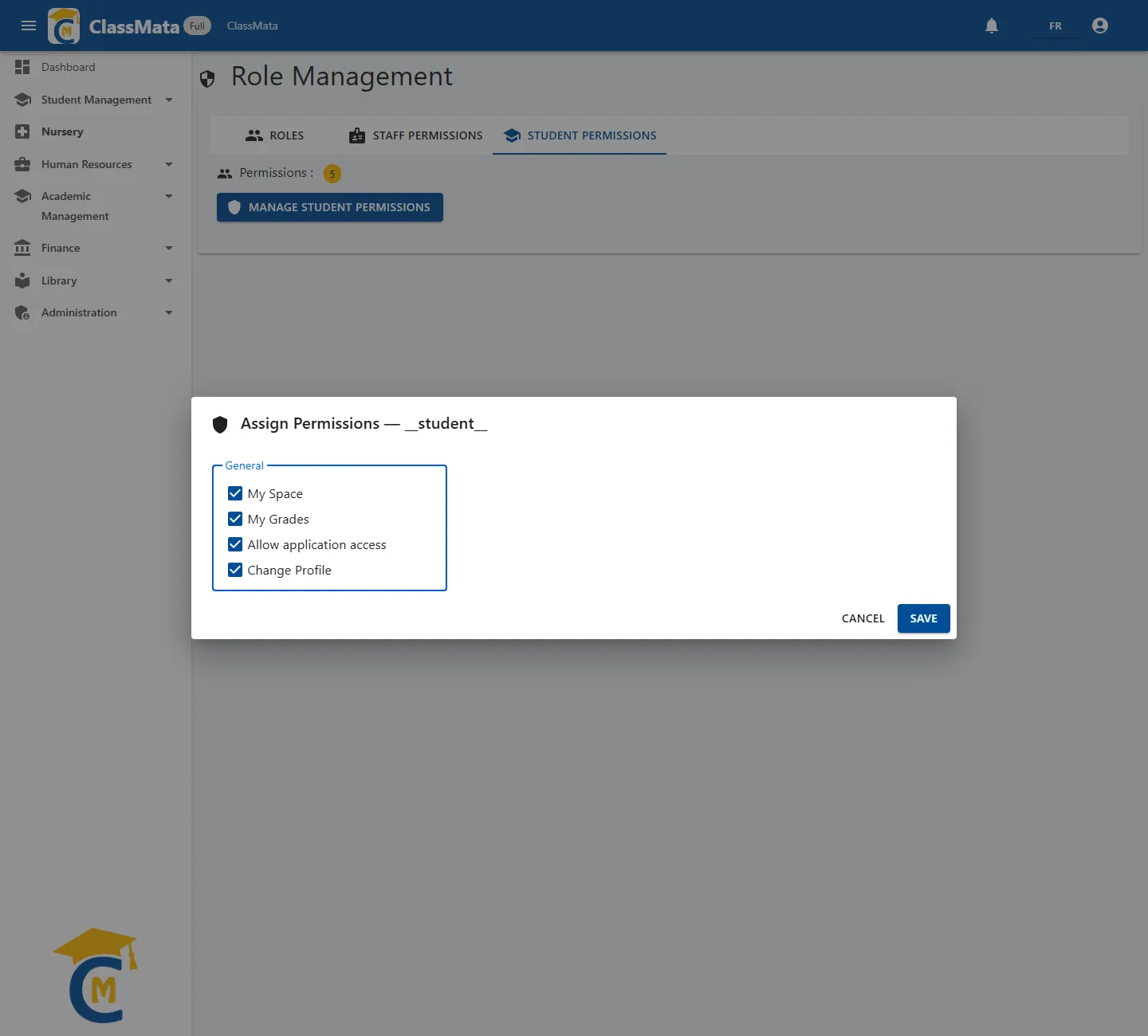 Student role permissions