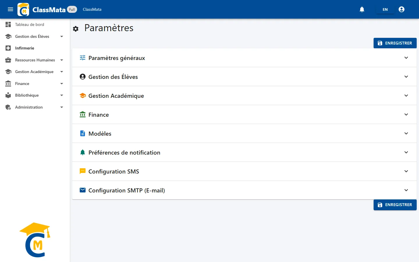 Page Paramètres