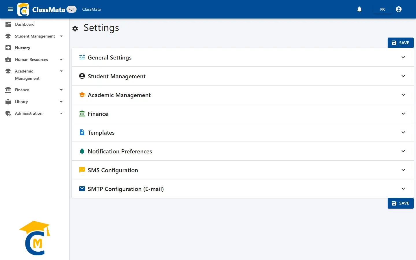 Settings page