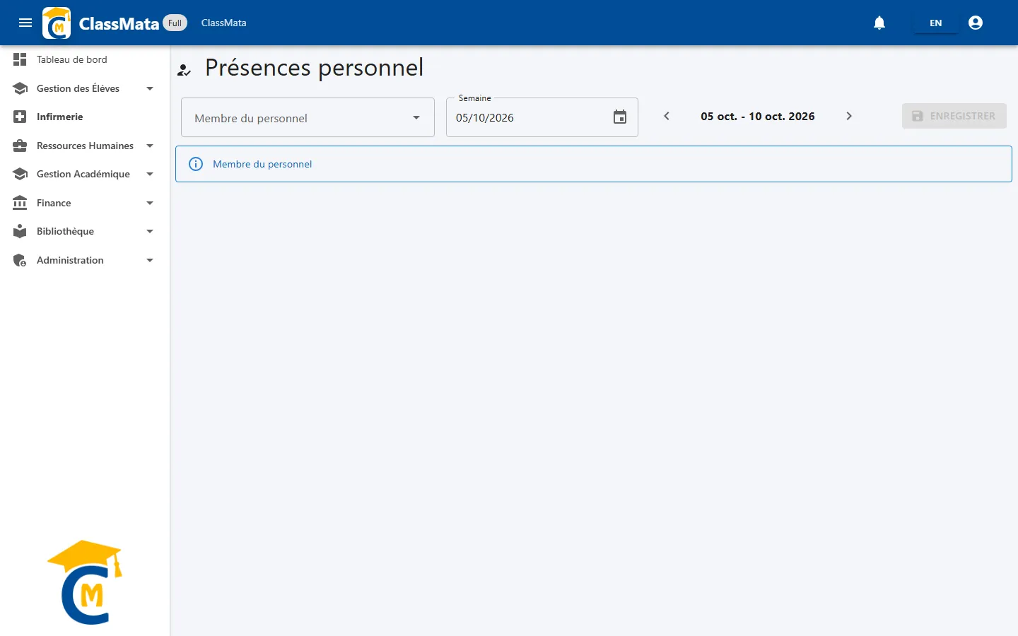 Page Présences personnel à l'ouverture