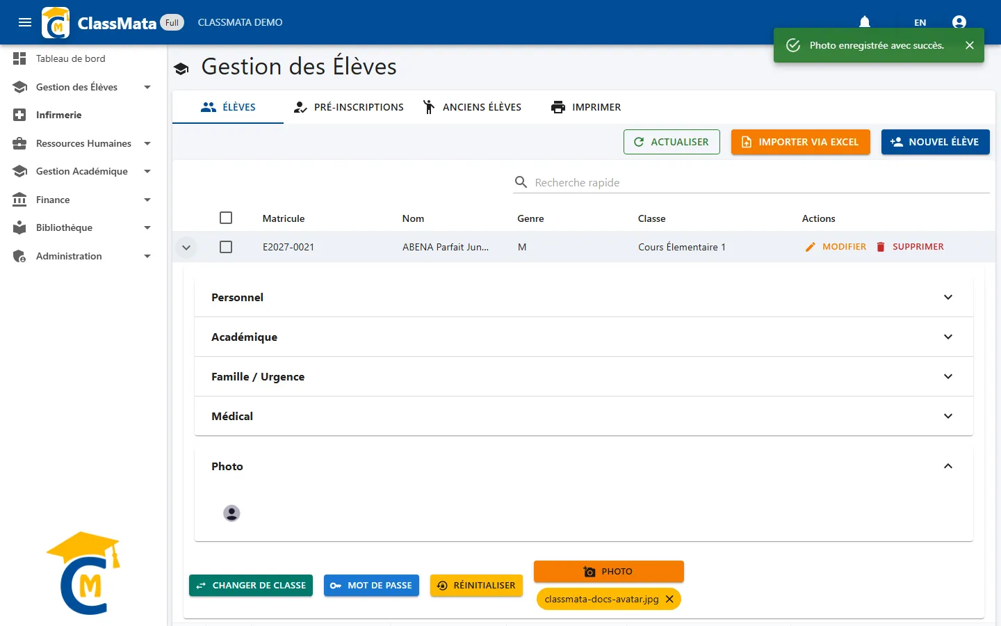 Photo enregistrée avec succès