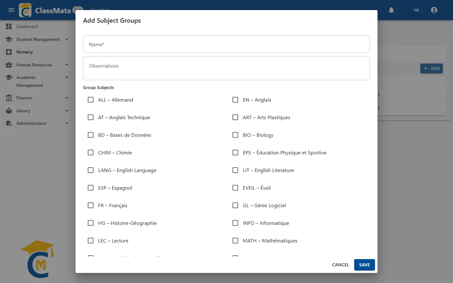 Subject group form