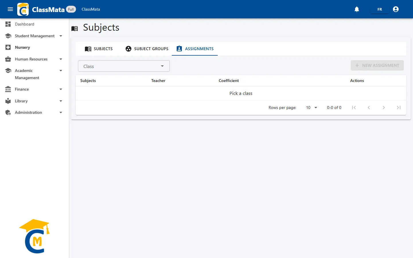 Assignments tab on opening