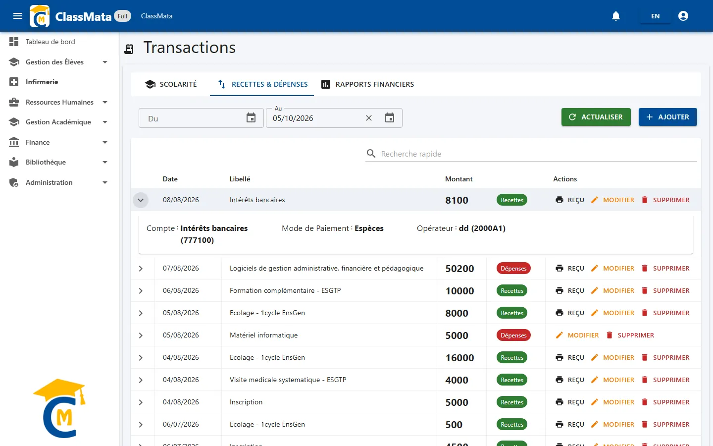 Détail d'une transaction