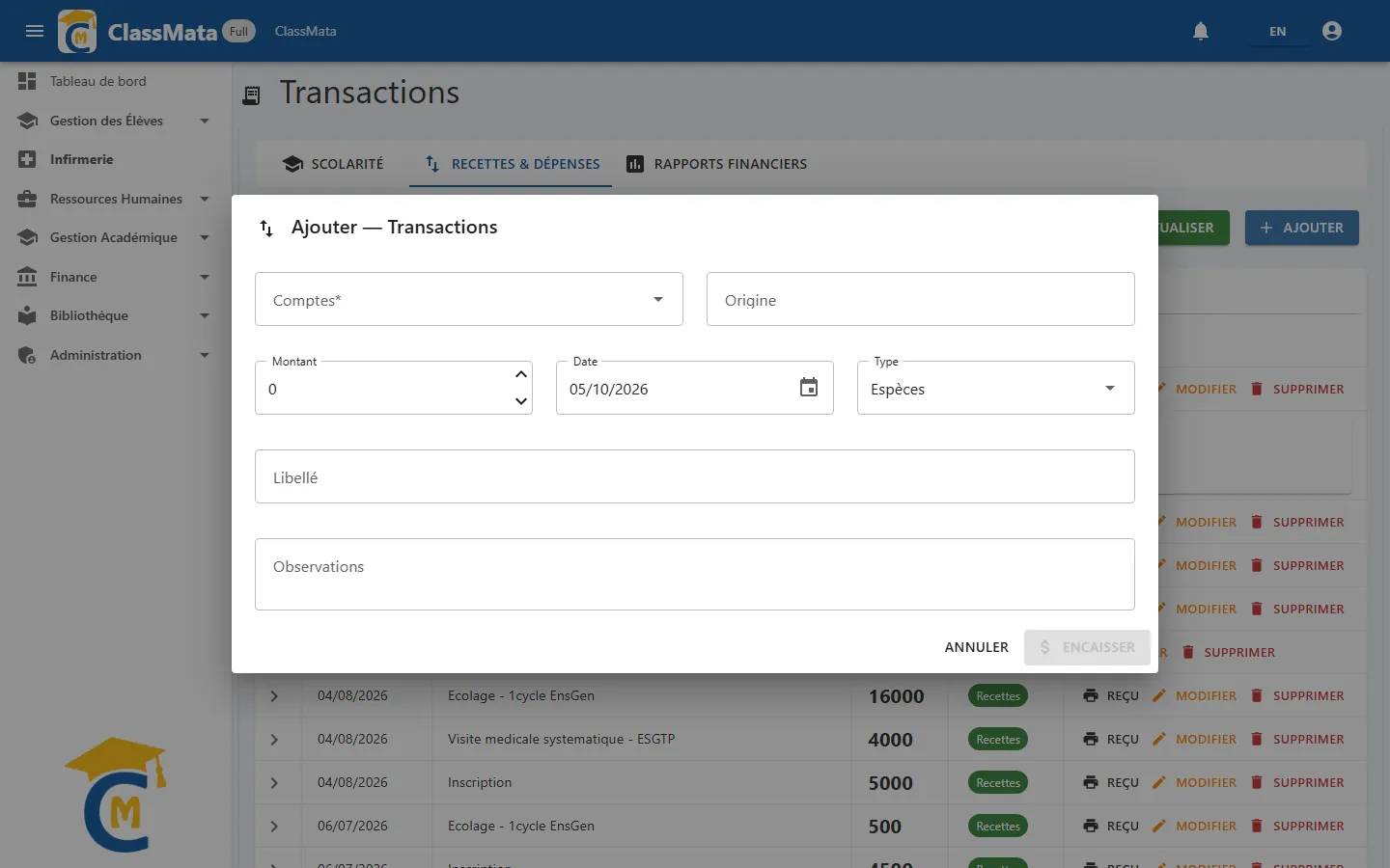 Nouvelle transaction