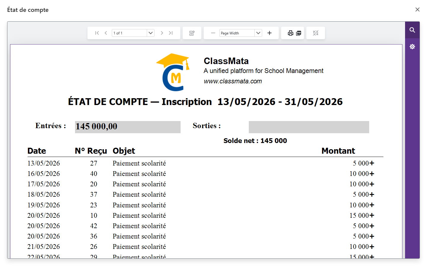 État de compte