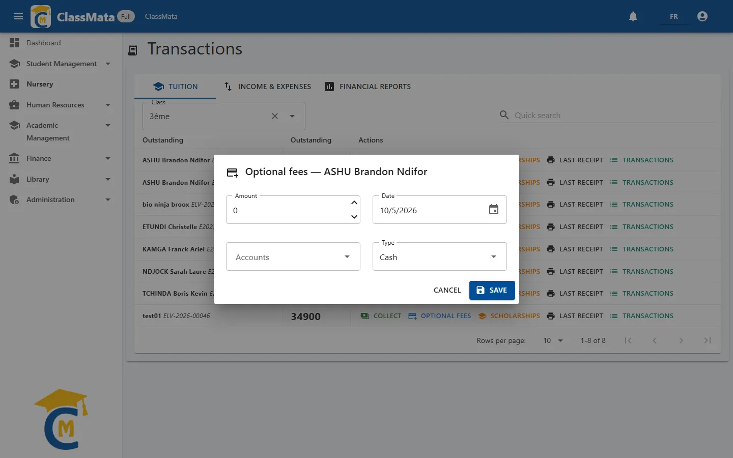 Collecting an optional fee